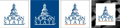 Variations of Morgan State logo on different color backgrounds